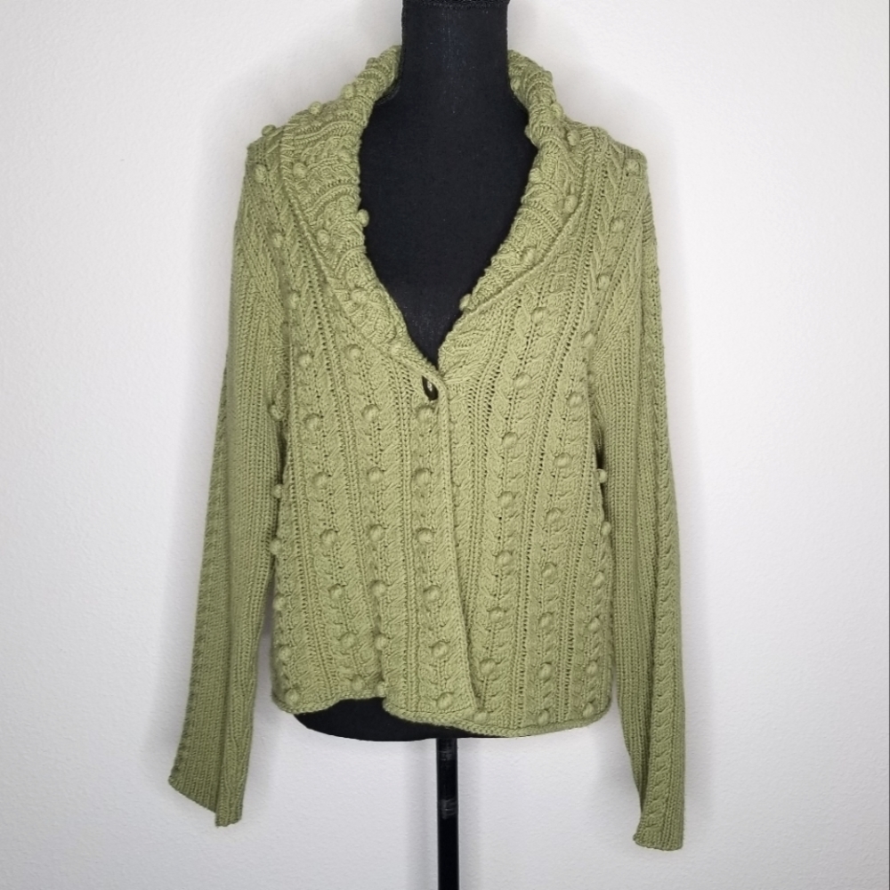 Nomadic Traders green fisherman knit cotton blend cardigan sweater M